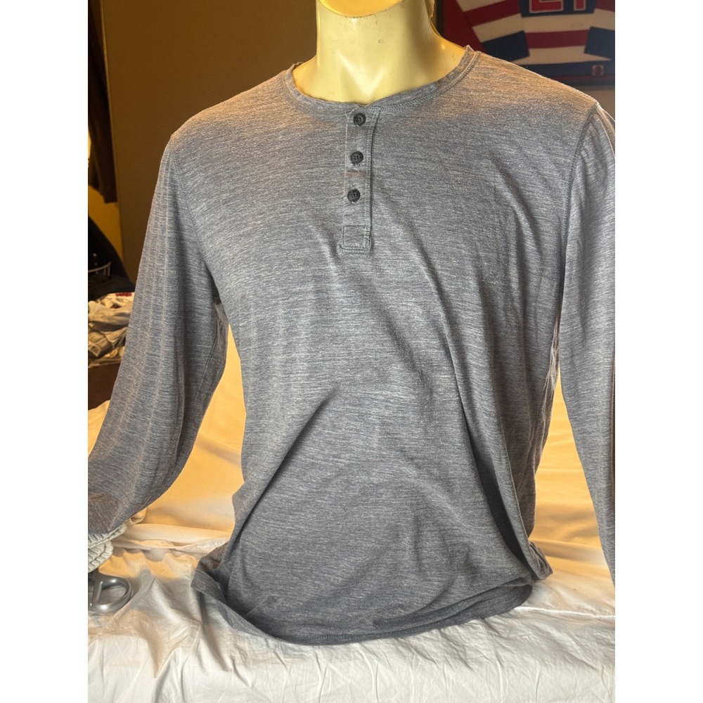 Public Opinion Mens Henley Shirt Gray Long Sleeve Tri-Blend Casual Large
